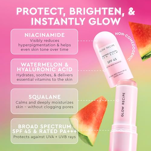 Buy now Glow Recipe Face Sunscreen Stick SPF 45 - Travel Size Roll On Korean Sunscreen with Hydrating Hyaluronic Acid & Niacinamide for a Dewy Glow - No White Cast (.58oz) at indiglob india
