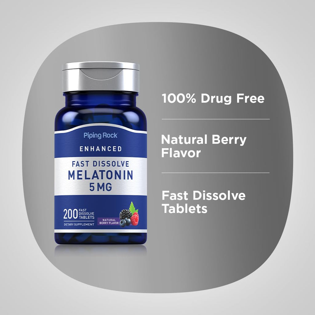 Piping Rock Melatonin 5mg | 200 Fast Dissolve Tablets | Berry Flavor