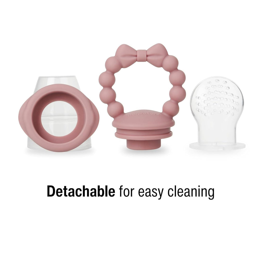 PandaEar 3 Pack Baby Fruit Food Feeder Pacifier with 3 Different Sized Pouches, Silicone Teether for Purees & Breast Milk, BPA Free Infant Solid Food Essentials for Babies 3-12 Months (Bow Series)