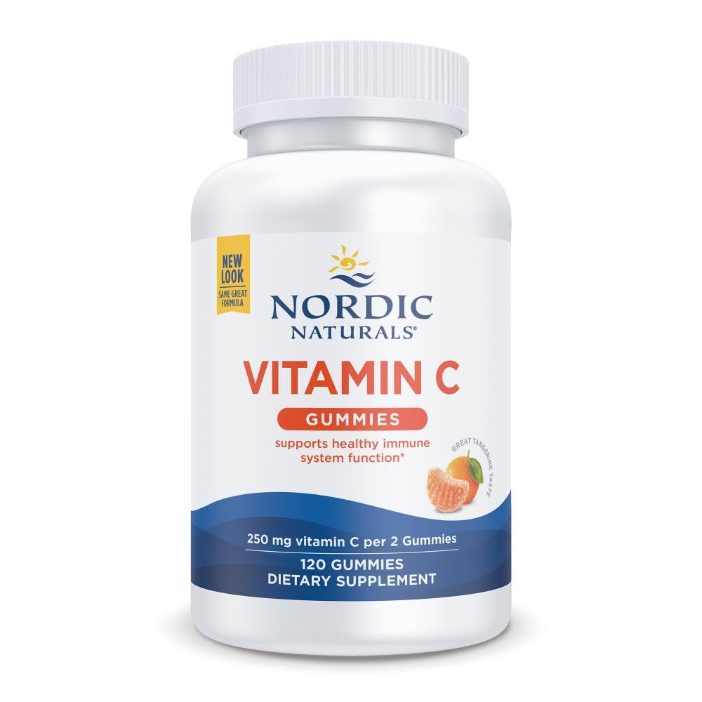 Nordic Naturals Vitamin C Gummies, 250mg Vegan, Tart Tangerine - 60 Count | Supports immune health, antioxidant protection, child growth & development. Tart tangerine flavor gummies for kids & adults