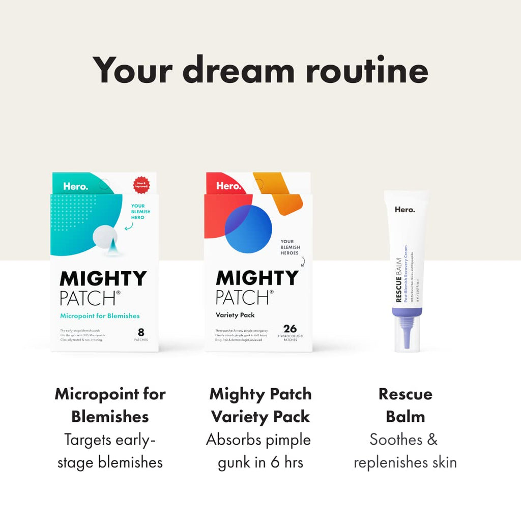 Buy now Mighty Patch™ Variety Pack from Hero Cosmetics - Hydrocolloid Acne Pimple Patches for Covering Zits and Blemishes, Spot Stickers for Face and Skin, Korean Skin Care, 26 ct at indiglob india