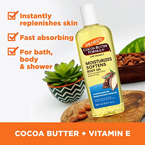 Buy now Palmer's Cocoa Butter Moisturizing Body Oil with Vitamin E, Radiant Looking Glow and Skin Hydration, Instant Absorption, Bath, Body and Shower, 8.5 Ounces at indiglob india