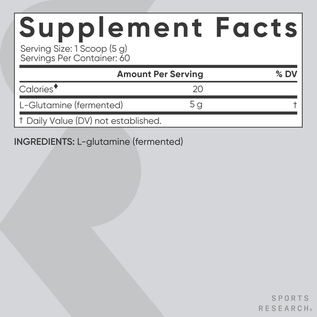 Sports Research® L-Glutamine Powder 5g, Unflavored (10.58oz) | Fermented L-Glutamine | Workout Recovery & Gut Health Support | Informed Sport, Vegan, Gluten-Free - 60 Servings