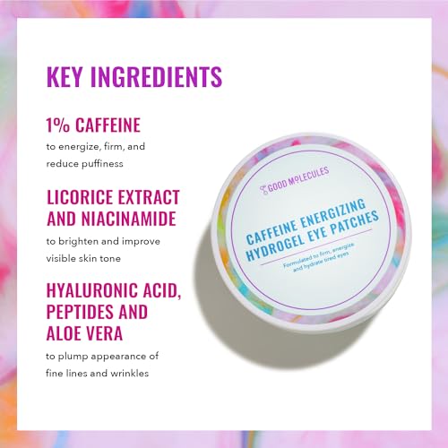 Buy now Good Molecules Caffeine Energizing Hydrogel Eye Patches - Eye Mask with Hyaluronic Acid Hydrate and Reduce Puffiness - Pack of 30, Skincare for Face at indiglob india