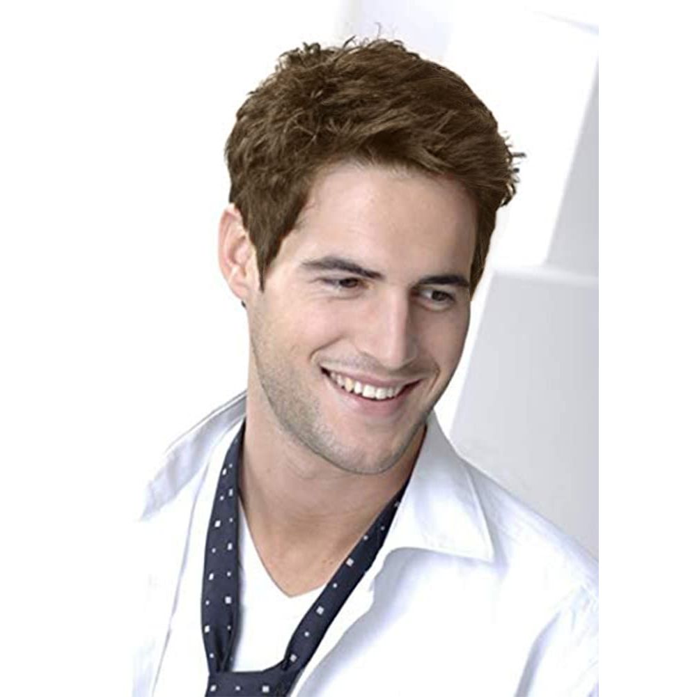 Buy now Kaneles Short Curly Mens Black Wig Fluffy Synthetic Cosplay Halloween Hair Wig for Male Guy Light Brown at indiglob india
