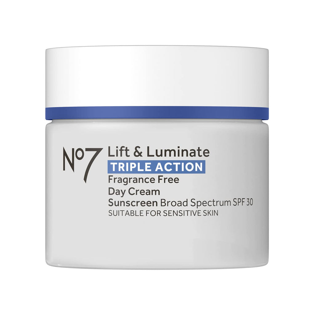 No7 Lift & Luminate Triple Action Face Cream with SPF 30, 1.69 oz | Fragrance Free Moisturizer, Anti Aging Collagen Peptides, Brightening Complex, Evens Skin Tone, Wrinkles Appear Reduced