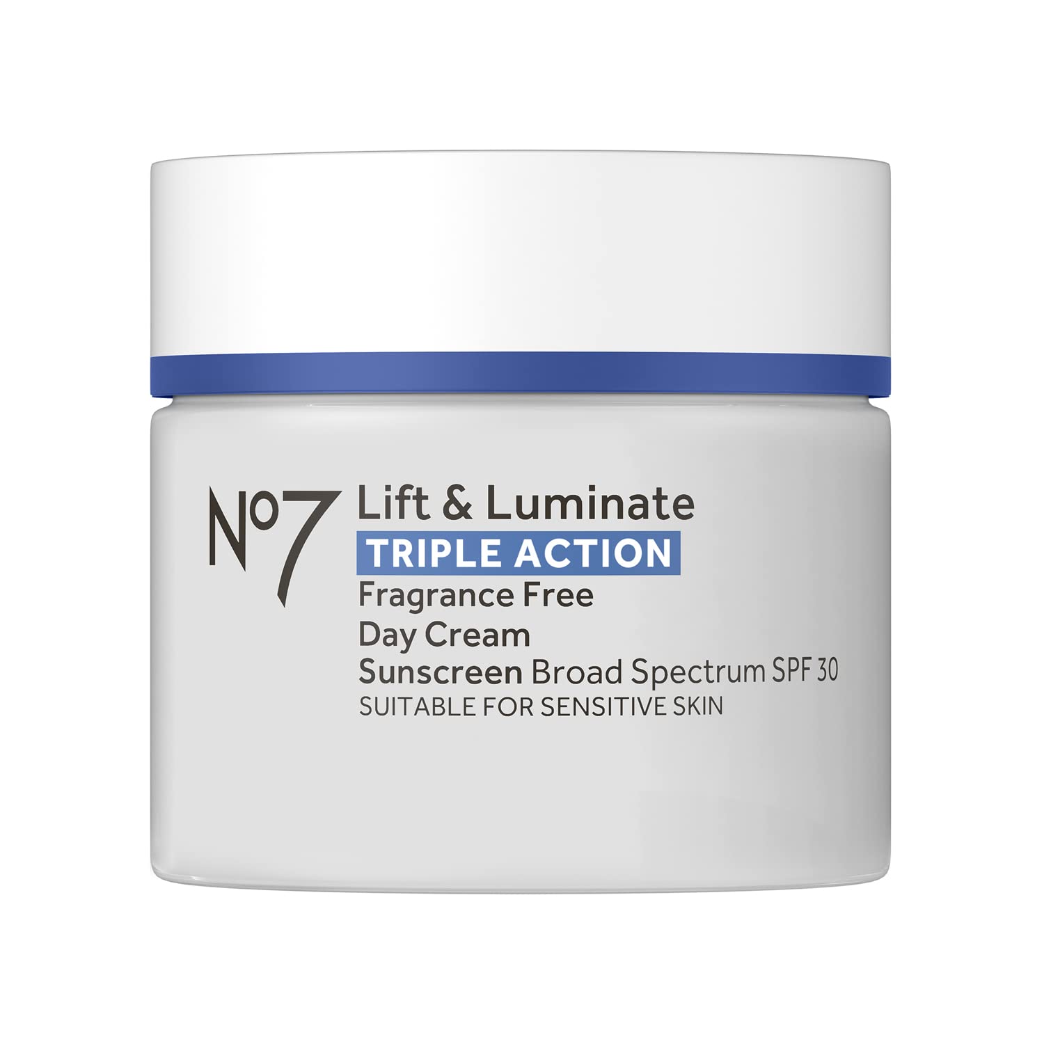 No7 Lift & Luminate Triple Action Face Cream with SPF 30, 1.69 oz | Fragrance Free Moisturizer, Anti Aging Collagen Peptides, Brightening Complex, Evens Skin Tone, Wrinkles Appear Reduced