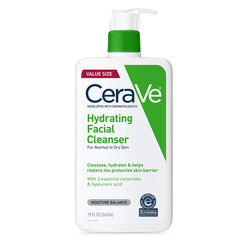 Buy now CeraVe Hydrating Facial Cleanser, Moisturizing Face Wash For Dry Skin, Hyaluronic Acid + Ceramides + Glycerin, Hydrating Cleanser For Normal To Dry Skin, National Eczema Association Certified 19 Fl Oz (Bottle) at indiglob india