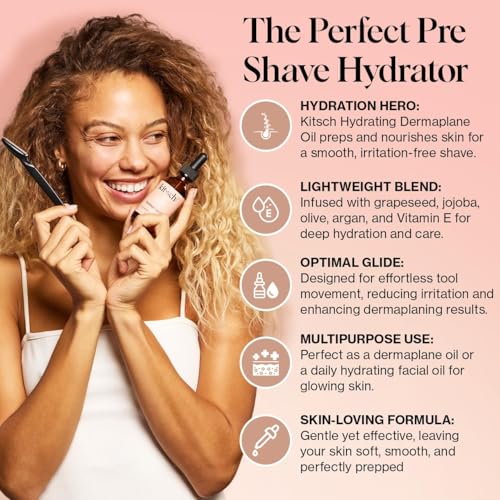 Buy now Kitsch Dermaplane Face Oil with Jojoba & Argan Oil â€“ Hydrating Facial Formula for Dermaplaning Tool, Gua Sha & Razor Use â€“ Irritation-Free Shave Oil for Soft, Radiant Skin â€“ 2oz at indiglob india