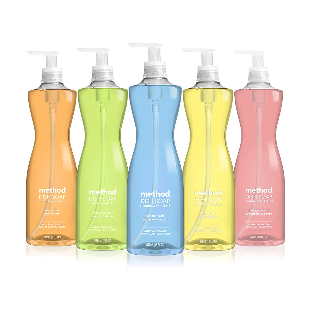 Method Gel Dish Soap, Lime + Sea Salt, Tough on Grease, 18 Fl Oz (Pack of 6)