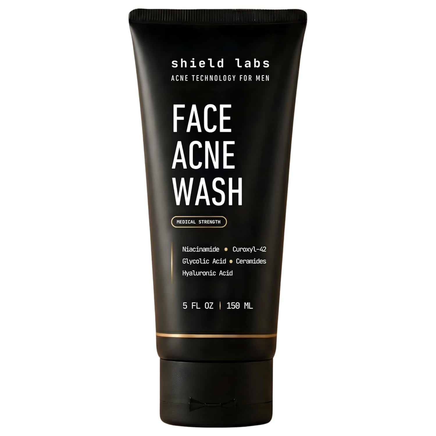 Shield Face Acne Wash for Men and Boys, Curoxyl-42 Face Wash to Clear, Treat, and Prevent Acne, Gentle formula with Niacinamide, Hyaluronic Acid, and Ceramides, Unscented, 5.1 oz, Pack of 1