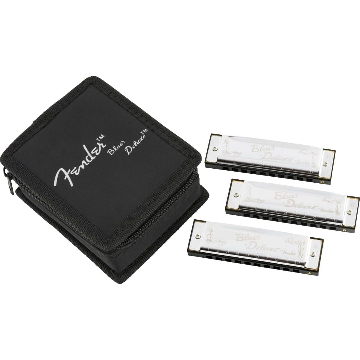 Buy now Fender Blues Deluxe Harmonica, Stocking Stuffers, Guitar Accessories, Pack of 7 with case (Keys C, G, A, D, F, E, B Flat) Pack of 3 Variety at indiglob india