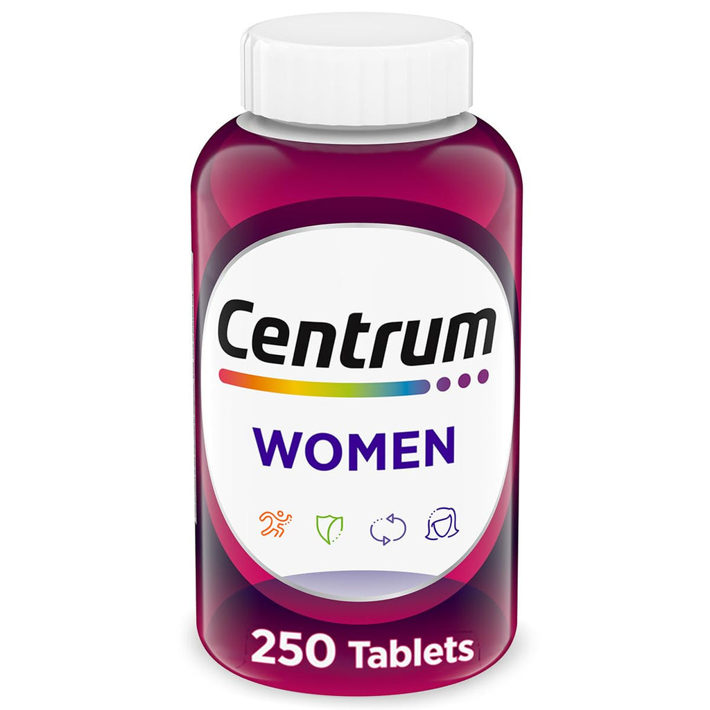 Centrum Multivitamin for Women 18 and Over, 250 Tablets | Contains Vitamin D3, B Vitamins and Antioxidant Vitamins C and E, Gluten Free, Non-GMO Ingredients, GLP-1 Support