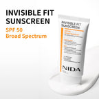 NIDA Invisible Fit Sunscreen SPF 50 Broad Spectrum UV-A/UV-B Protection | No White Cast, Low Irritation, Hydrating Lotion-like Lightweight Glow Sunscreen for All Skin Types | 1.69 fl. oz., 50ml
