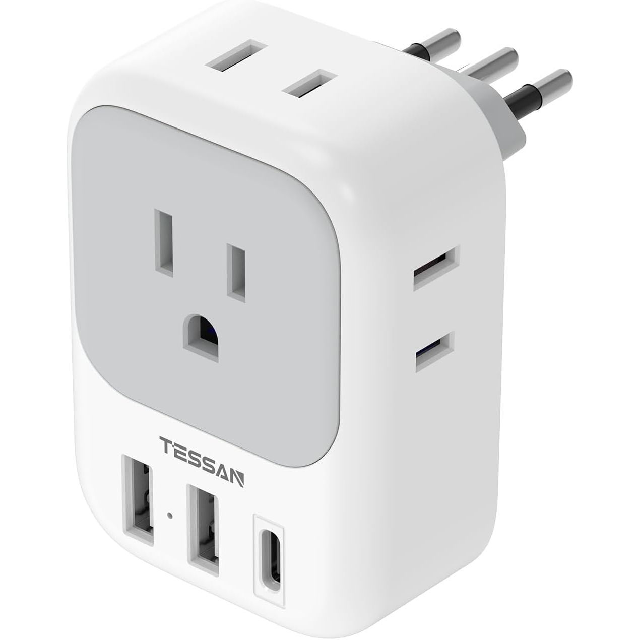 Buy now European Travel Plug Adapter USB C, TESSAN International Plug Adapter with 4 AC Outlets 3 USB Charging Ports, Type C Europe Power Adaptor for US to EU France Germany Iceland Spain Italy Type L-white gray at indiglob india