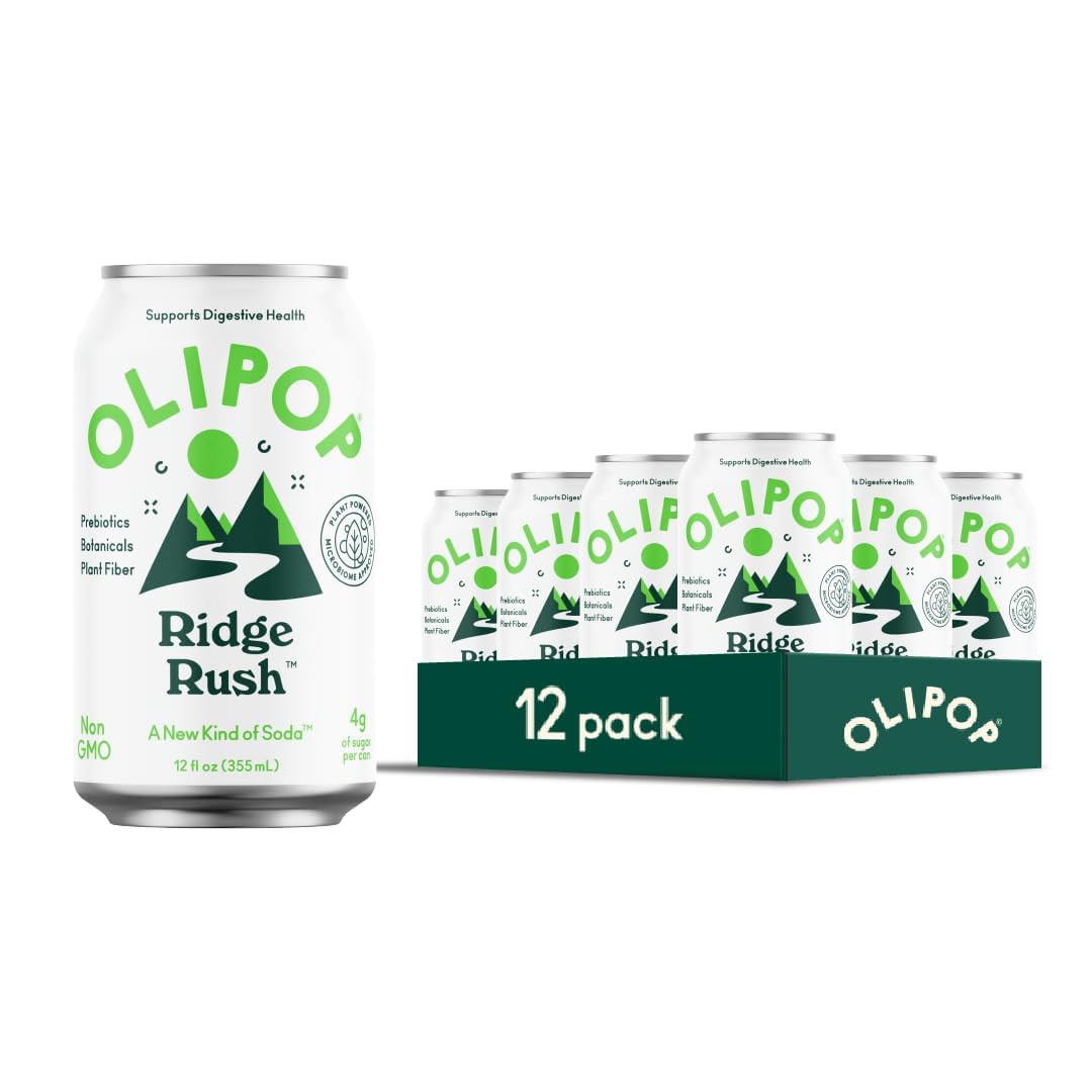 Buy now OLIPOP Prebiotic Soda Pop, SpongeBob Pineapple Paradise, Pantry Pack Packed with Prebiotics, Fiber, and Botanicals, Gluten Free, Vegan, GMO Free, 12oz Skinny Can (12-Cans) Ridge Rush at indiglob india