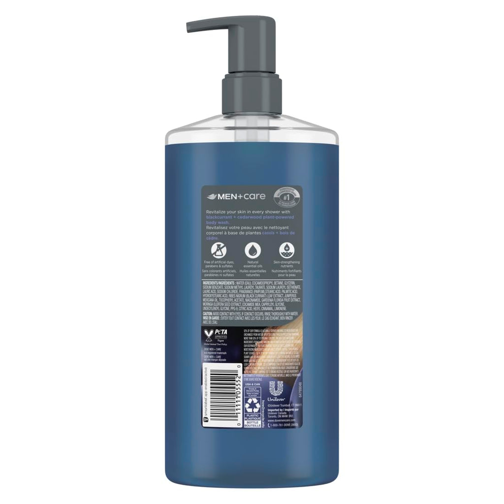 Dove Men Moisturizing Body Wash, Blackcurrant + Cedarwood, 26 oz | For dry skin, Helps nourish and hydrate, With plant-based moisturizers, For daily showers