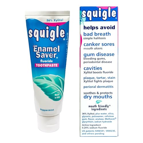 Buy now Squigle Enamel Saver Toothpaste : 36% Xylitol. with Fluoride. SLS Free. Prevents Canker Sores, Bad Breath, Perioral Dermatitis, Chapped Lips. Soothes & Protects Dry Mouths - 1 Pack at indiglob india