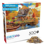 Buy now Buffalo Games - 500 Piece Jigsaw Puzzle Angelo Bonito Autumn Lake House, Made in USA, Premium Recycled Board, Full-Color Poster at indiglob india