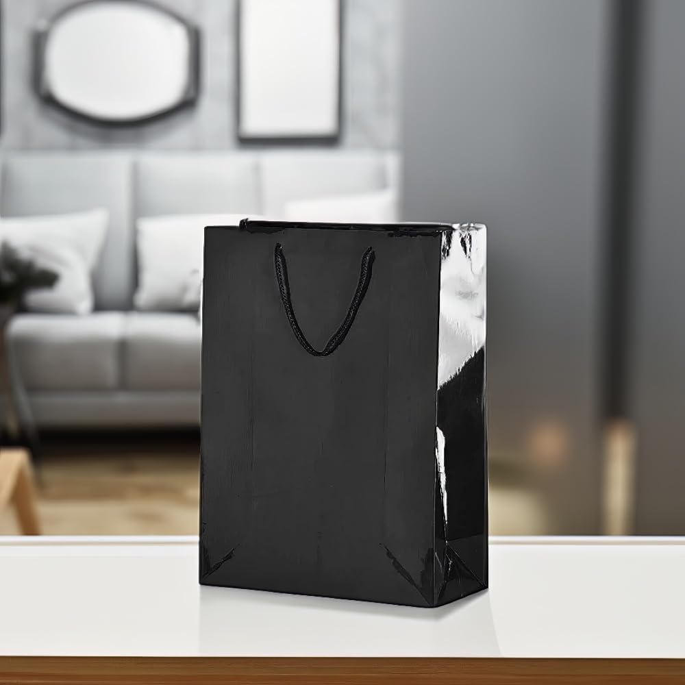 Buy now Vibrant Solid Glossy Medium Bag - 9.5"H x 7.75"W x 4.5" (1 Pc.) - Sturdy, Eye-Catching & Eco-Friendly - Ideal for Events, Celebrations & Gifting, Black at indiglob india