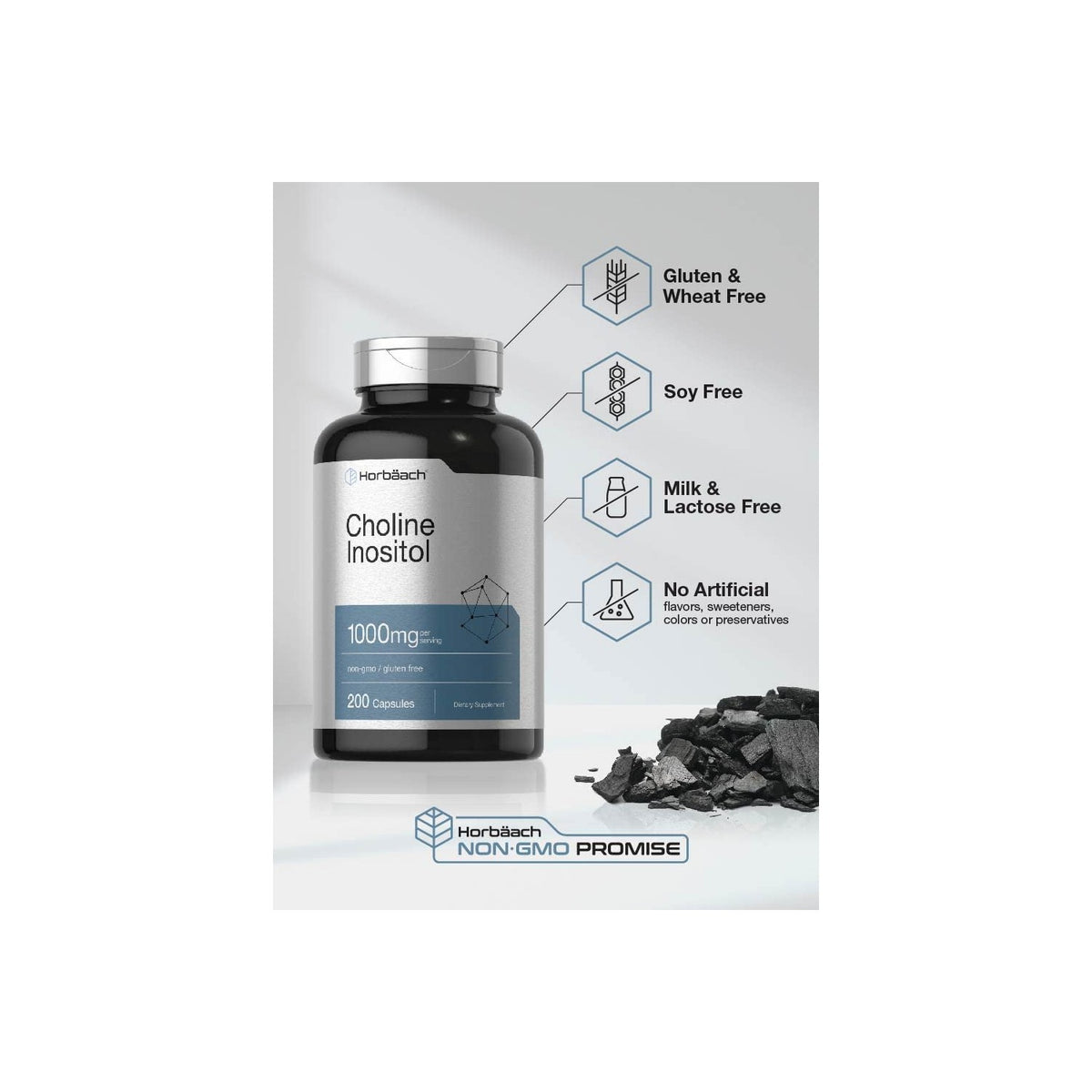 Horbaach Choline Inositol 1000mg Supplement | 200 Capsules