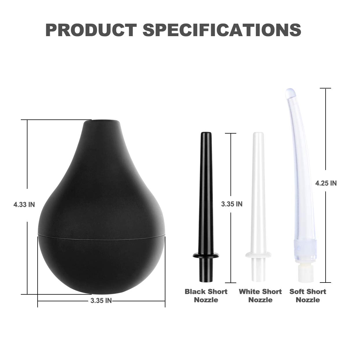 RANEU Enema Bulb Anal Douche Enema Kit for Women & Men with 3 Nozzles (5 Piece Set)