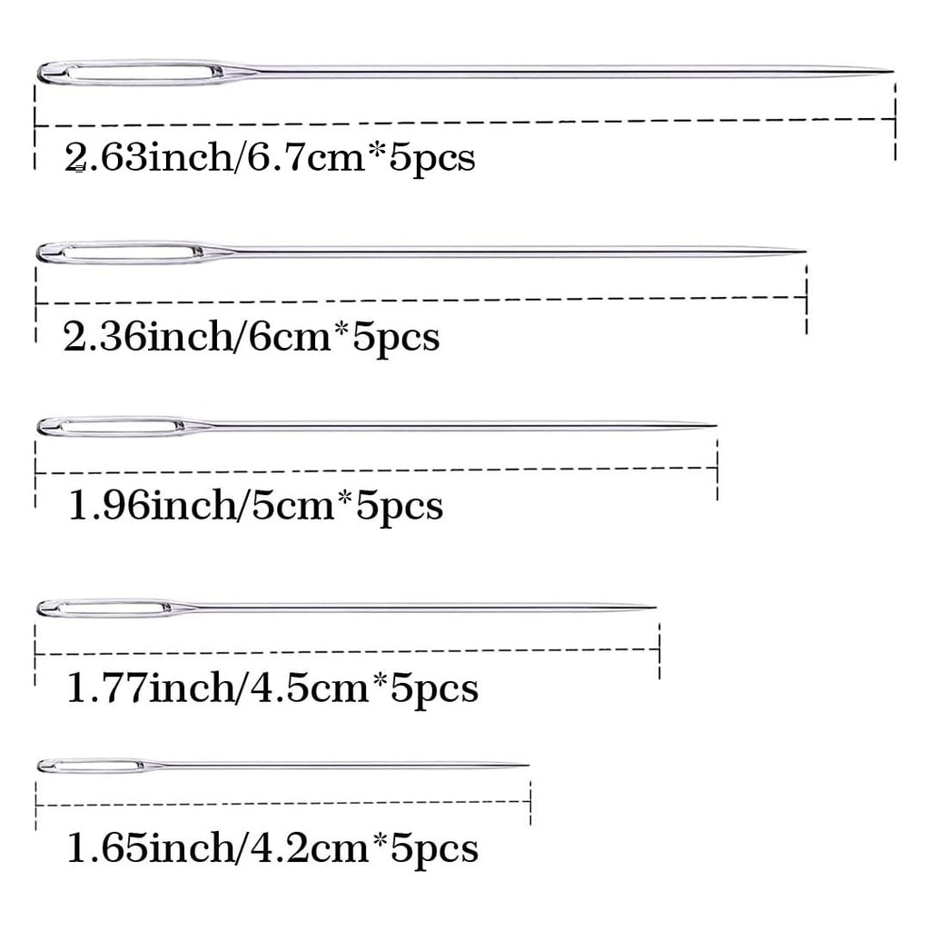 25Pieces Hand Sewing Big Eye Needles Sharp Needle，with Solid Wood Needle Case for