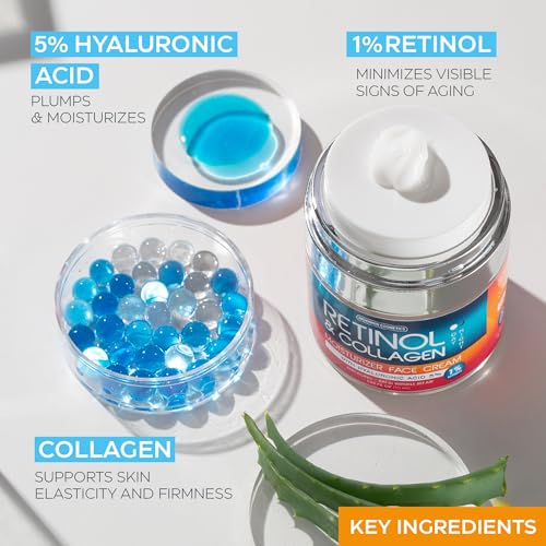 Buy now Retinol Cream for Face with Hyaluronic Acid, Day-Night Anti-Aging Moisturizer for Women, Men, Collagen Cream for Face Reduces Wrinkles, Dryness, 1.85 Oz at indiglob india