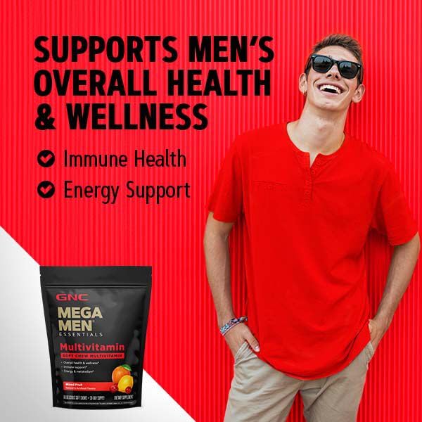 Buy now GNC Mega Men Soft Chew Multivitamin | Energy & Metabolism Support | Gluten Free | Mixed Fruit | 60 Count at indiglob india
