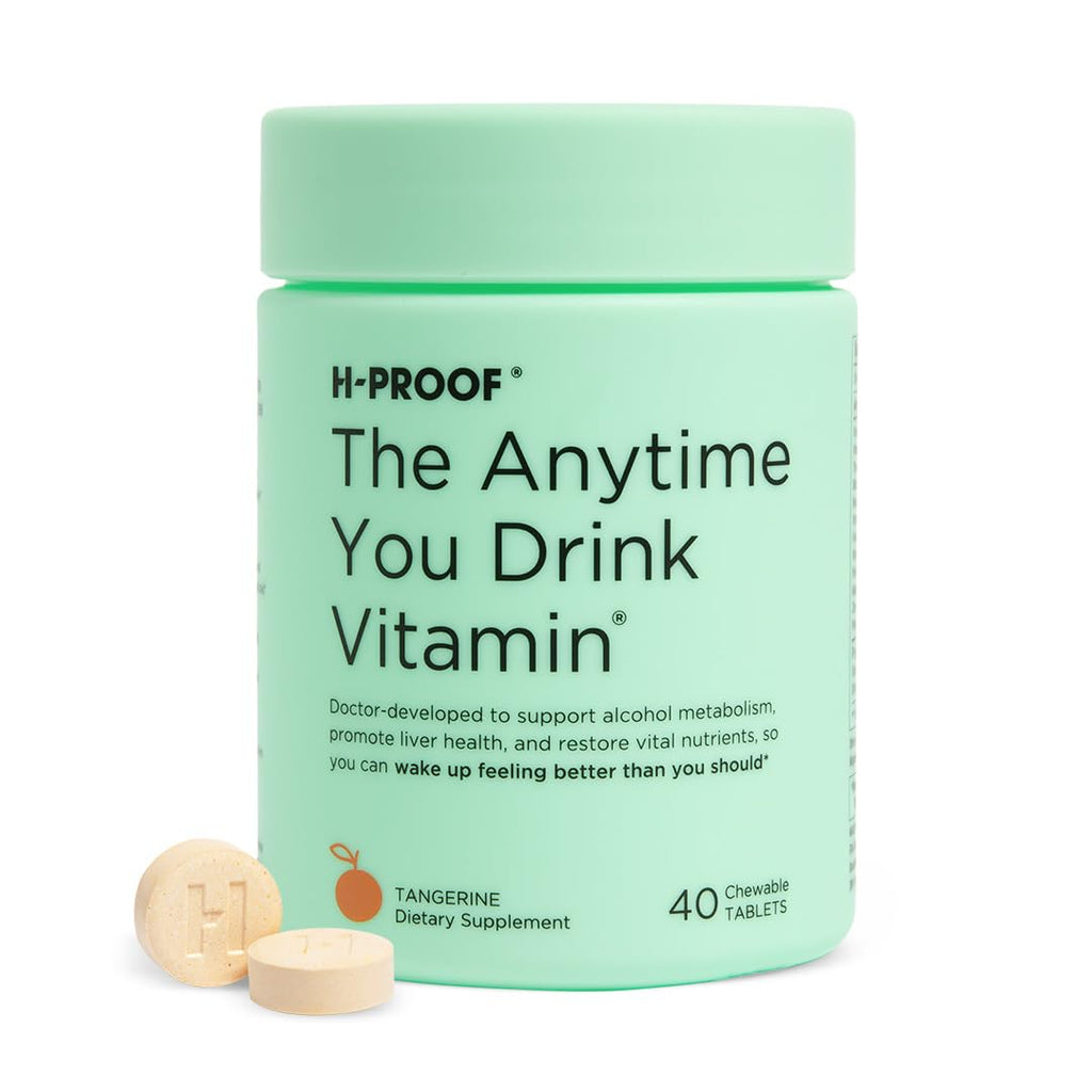 H-PROOF The Anytime You Drink Vitamin, Green Apple, 40 Chewable Tablets | 20 Servings, Supports Liver Health, Replenishes Electrolytes for Hydration, DHM, Milk Thistle, L-Glutathione, Vitamins B & C