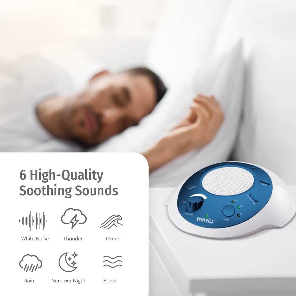 Buy now Homedics SoundSleep White Noise Sound Machine, Blue, Small Travel Sound Machine with 6 Relaxing Nature Sounds, Portable Sound Therapy for Home, Office, Nursery, Auto-Off Timer, By Homedics at indiglob india