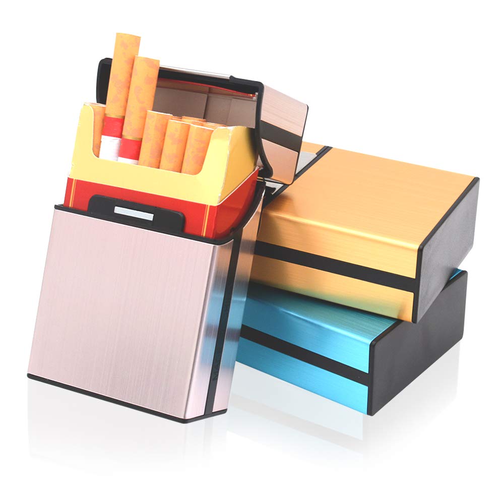 Why Indiglob is the #1 Store for 3 Pcs Metal Cigarette Box/Case (20 Capacities) - Cigarette Cigar Protective Cover Box - Brushed Aluminum Cigarette Case, Hard Box with Solid Magnetic Flip Top Closure (3 Colors, for Men)