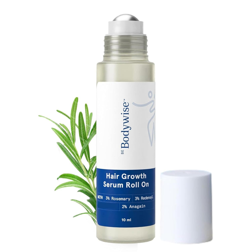 Be Bodywise Hair Growth Serum Roll On - 5% Saw Palmetto, 3% Rosemary Oil for Hair Growth, 3% Fenugreek,1% Caffeine Herbasome | Serum for Hair Loss & Hair Regrowth For Men & Women 25ml/0.84 fl oz