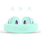 Buy now ELECDER i36 Kids Headphones Children Girls Boys Teens Foldable Adjustable On Ear Headphones 3.5mm Jack Compatible Cellphones Computer Kindle MP3/4 School Tablet Green/Purple at indiglob india
