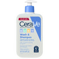 CeraVe Baby 2-in-1 Wash & Shampoo with Vitamin E for Hair & Skin, 16oz | Tear-Free Wash For Baby Hair and Skin with Vitamin E, Fragrance-Free, Paraben-Free, Dye-Free, Phthalates-Free, Sulfate-Free