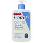 CeraVe Baby 2-in-1 Wash & Shampoo with Vitamin E for Hair & Skin, 16oz | Tear-Free Wash For Baby Hair and Skin with Vitamin E, Fragrance-Free, Paraben-Free, Dye-Free, Phthalates-Free, Sulfate-Free