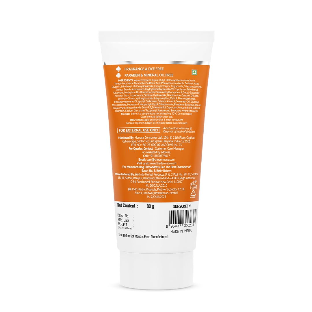 Buy now The Derma Co 1% Hyaluronic Sunscreen Aqua Gel with SPF 50 & PA++++ | Broad Spectrum UVA/B & Blue Light Protection | Suits Oily to Normal Skin | 2.82 Oz/80 g at indiglob india