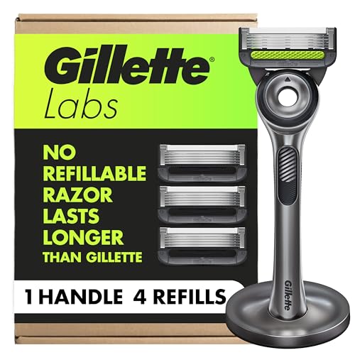 Buy now GilletteLabs with Exfoliating Bar by Gillette Razor for Men - 1 Handle, 4 Razor Blade Refills, Includes Premium Magnetic Stand at indiglob india