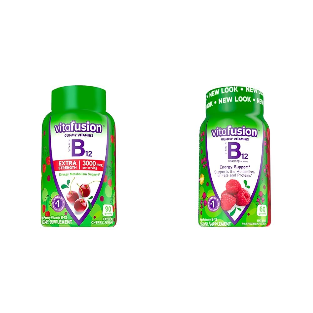 Vitafusion Vitamin B12 Gummies | 3000mcg | 90 Gummy Vitamins | Extra Strength for Women & Men | Cherry Flavor | Gluten and Dairy-Free Supplement