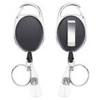 2 Pack Badge Holders and Heavy Duty Retractable Reel Clips Set, Vertical Leather ID Badge Holders with 1 Clear ID Window & 2 Credit Card Slots (Black-2pcs)'