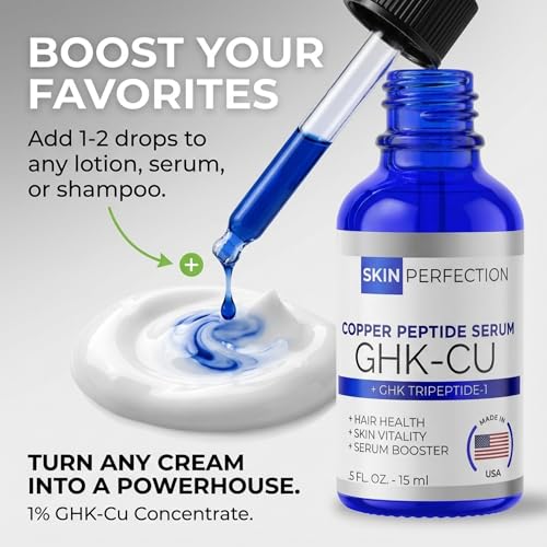 Buy now Skin Perfection GHK-CU Copper Peptides Serum for Face & Hair - Copper Peptide for Skin, Hair & Scalp - 1% Blue Liquid for Face, Neck, Body, and Scalp â€“ Multi-Use Serum Booster with Dropper 0.5 fl oz at indiglob india