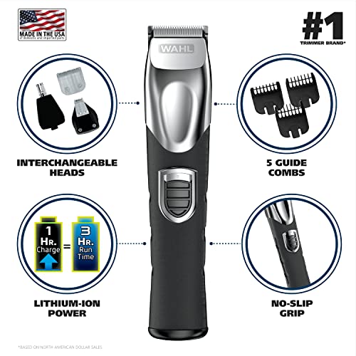 Buy now Wahl USA Rechargeable Lithium Ion All in One Beard Trimmer for Men with Detail and Ear & Nose Hair Trimmer Attachment Æ’?? Model 9854-600B at indiglob india