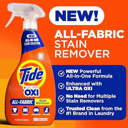 Buy now Tide Laundry Stain Remover Spray with Oxi, Stain Remover for Clothes, Carpet, Upholstery, Pet Bedding, & More, Stain Treater Spray for Tough Stains from Wine, Coffee, Grease, 21.5 Fl Oz (Pack of 2) at indiglob india