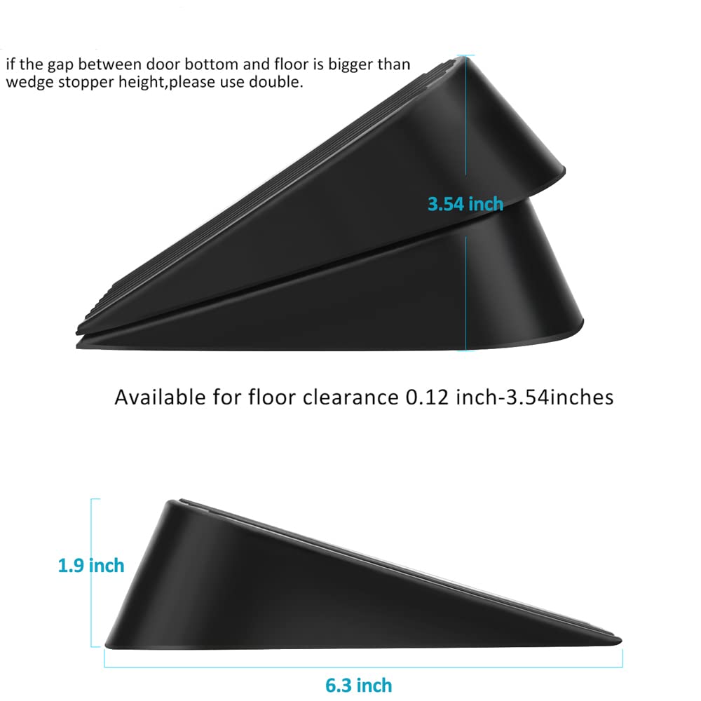 Big Door Stopper 2 Packs, Heavy Duty Wedge Rubber Door Stop Works on All Floor Surfaces, Non-Scratching Doorstops Special for Home Office School Heavy Door (Black, H1.9 x L6.3 x W2.7 Inches)