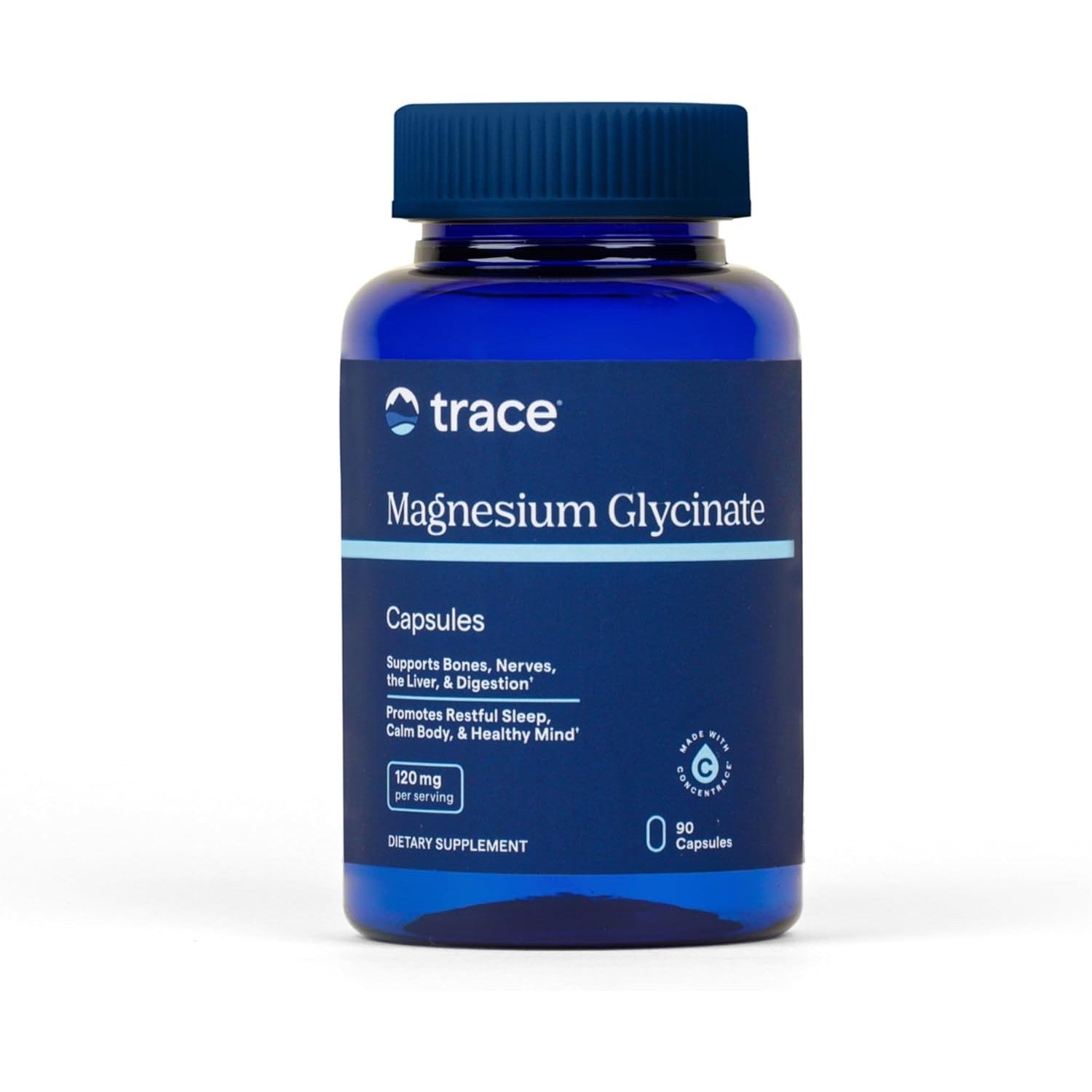 Trace Minerals Magnesium Glycinate Capsules, 120 mg, 90 Count | Chelated for high absorption, Ionic trace minerals, Gentle on stomach, Supports REM cycles
