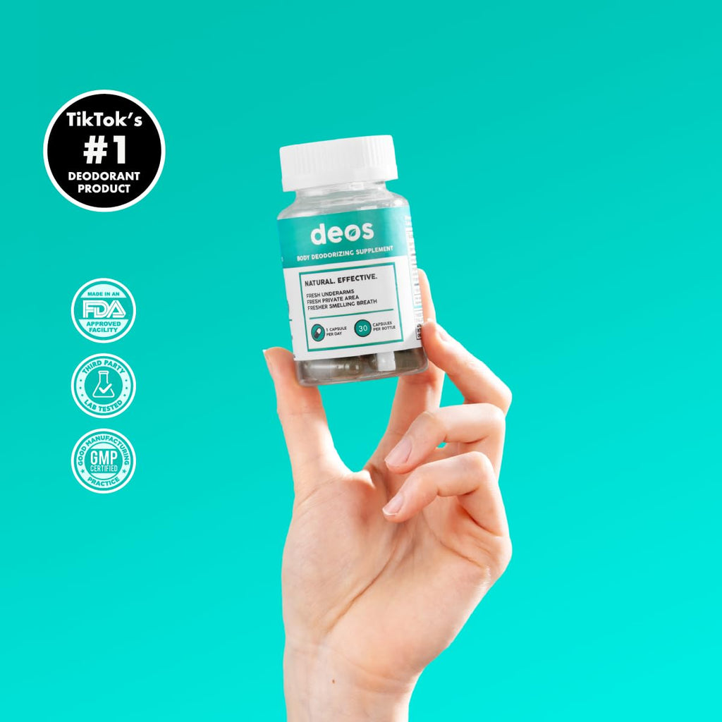 DEOS® Internal Deodorant Supplement [Natural Odor Control] Capsules 30 Pcs | Full Body Deodorizing Capsules for Gut and Skin Health - Supports Detox & Digestion - Chlorophyll, Mint & Parsley Pills