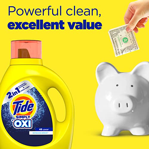 Buy now Tide Simply Oxi Boost + Ultra Stain Release Laundry Detergent, 10 fl oz, 6 Loads, Tough on Stains, Whitens, Brightens, Refreshing Breeze Scent at indiglob india