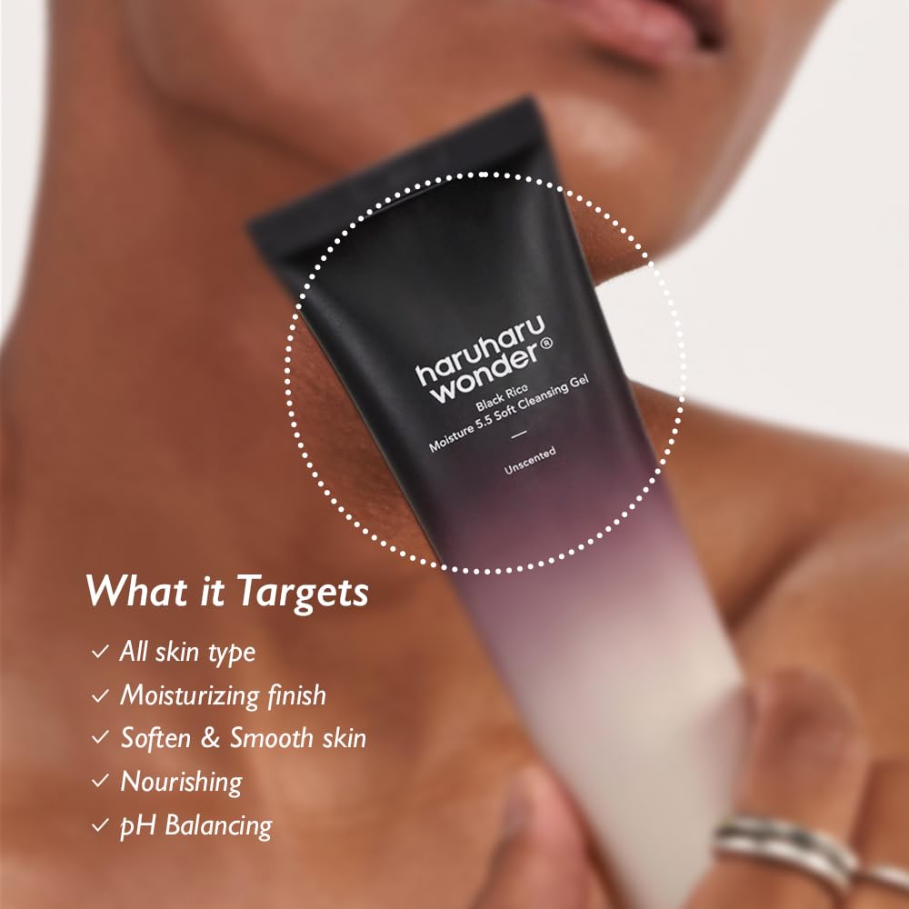 HARUHARU Black Rice Moisture 5.5 Soft Cleansing Gel, 3.4 fl.oz, Vegan | Gentle Daily Cleanser, Low pH, Moisture Balance, For Sensitive Skin, No Tightness, Pore Care, Cruelty-Free, Korean Skin care