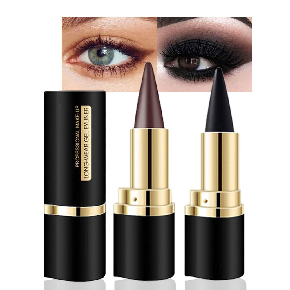 Kaely 2Pcs Gel Eyeliner Pencil, Natural Black Eyeliner Cream, Liquid Eye Liner Pencils for Older Women Waterproof, Smoky Eyeshadow Palette Goth Halloween Makeup Kit, delineador de ojos contra el agua