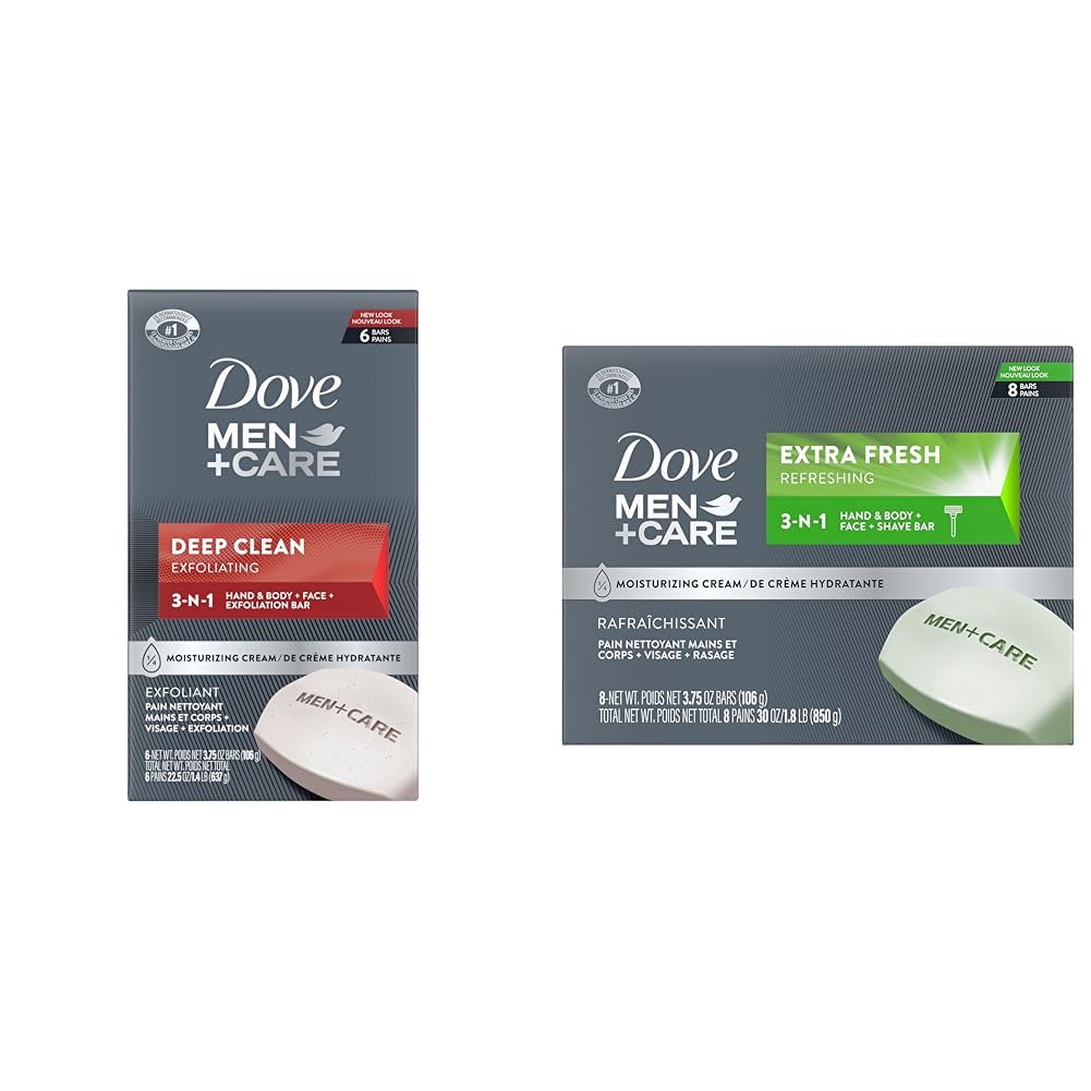 Buy now Dove Men+Care Body Soap and Face Bar More Moisturizing Than Bar Soap Deep Clean Effectively Washes Away Bacteria, Nourishes Your Skin 3.75 Ounce (Pack of 6) 3.75 Ounce (Pack of 6) Body Soap + 3 in 1 Bar Cleanser at indiglob india